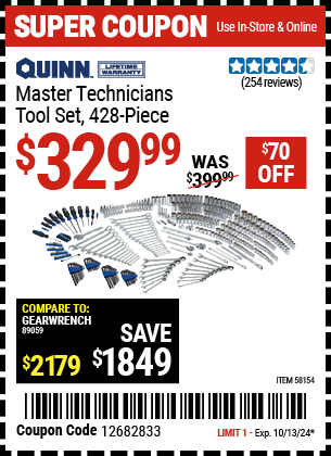 QUINN: Master Technicians Tool Set, 428 Piece