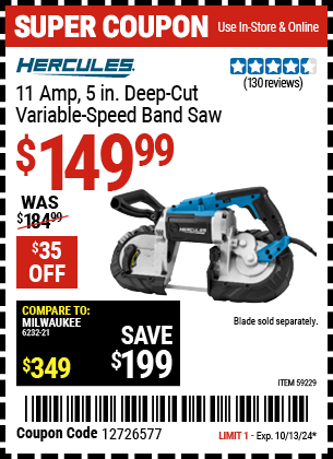 HERCULES: 11 Amp, 5 in. Deep Cut Variable-Speed Band Saw