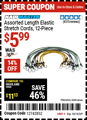 HAUL-MASTER: Assorted Length Elastic Stretch Cords, 12-Piece