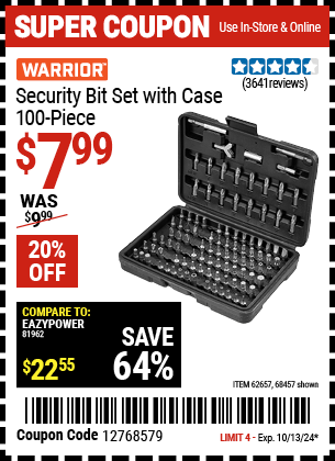 WARRIOR: Security Bit Set with Case, 100 Piece