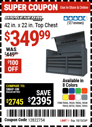 U.S. GENERAL: 42 in. x 22 in. Top Chest, Series 3, Slate Gray