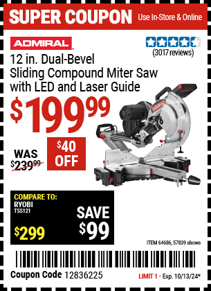 ADMIRAL: 12 in. Dual-Bevel Sliding Compound Miter Saw with LED & Laser Guide