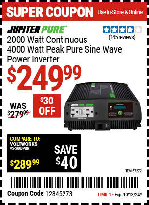 JUPITER PURE: 2000 Watt Continuous/4000 Watt Peak Pure Sine Wave Power Inverter