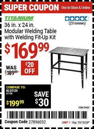 TITANIUM: 36 in. x 24 in. Modular Welding Table with Welding Fit-Up Kit