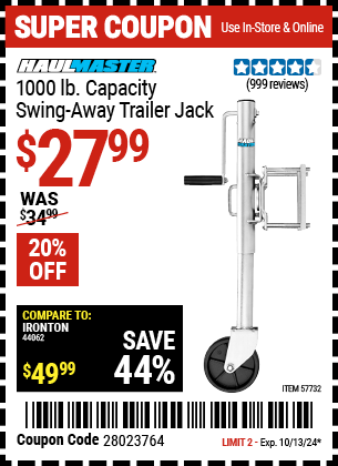 HAUL-MASTER: 1000 lb. Capacity Swing-Away Trailer Jack