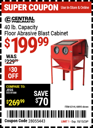 CENTRAL PNEUMATIC: 40 lb. Capacity Floor Abrasive Blast Cabinet