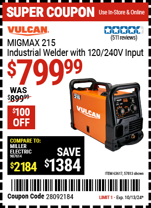 VULCAN: MIGMax™ 215 Industrial Welder with 120/240V Input