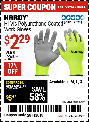 HARDY: Hi-Vis Polyurethane-Coated Work Gloves, Large