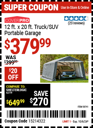 COVERPRO: 12 ft. x 20 ft. Truck/SUV Portable Garage