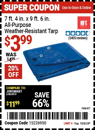 HFT: 7 ft. 4 in. x 9 ft. 6 in. Blue All-Purpose Weather-Resistant Tarp