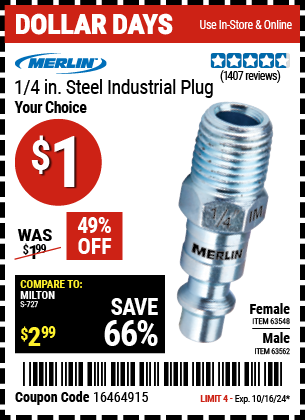 MERLIN: 1/4 in. Male Steel Industrial Plug