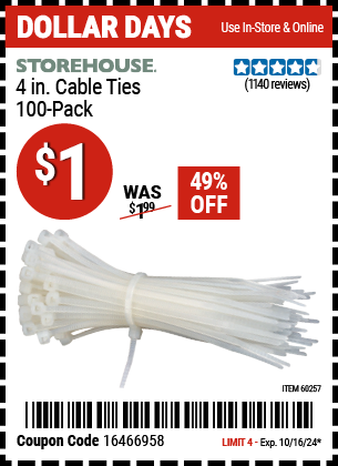 STOREHOUSE: 4 in. White Cable Ties, 100-Pack