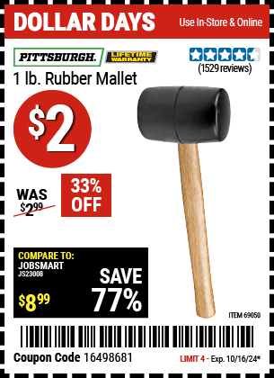 PITTSBURGH: 1 lb. Rubber Mallet