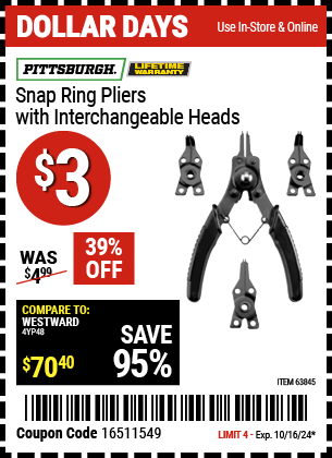 PITTSBURGH: Snap Ring Pliers with Interchangeable Heads