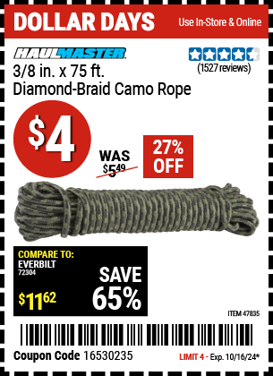 HAUL-MASTER: 3/8 in. x 75 ft. Diamond Braid Camo Rope