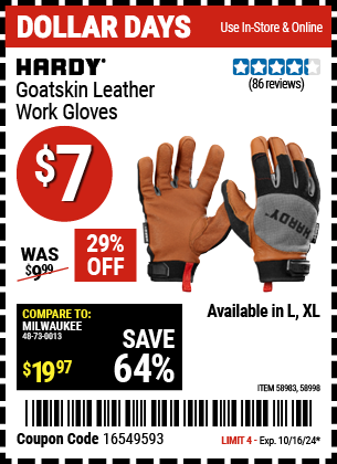 HARDY: Goatskin Leather Work Gloves, Large