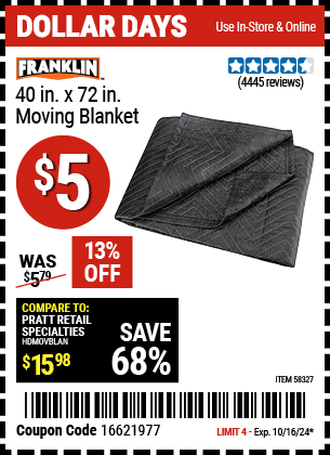 FRANKLIN: 40 in. x 72 in. Moving Blanket