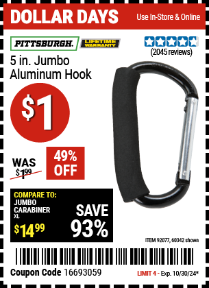 PITTSBURGH: 5 in. Jumbo Aluminum Hook