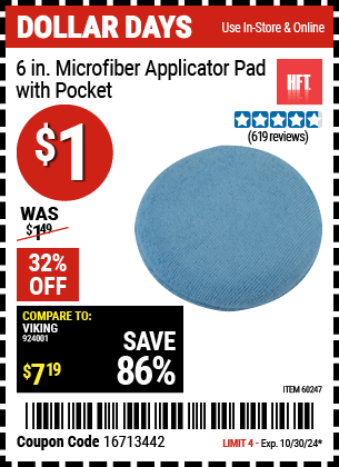 HFT: 6 in. Microfiber Applicator Pad with Pocket