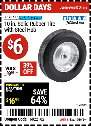 HAUL-MASTER: 10 in. Solid Rubber Tire with Steel Hub