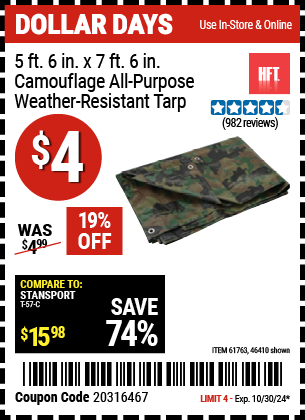 HFT: 5 ft. 6 in. x 7 ft. 6 in. Camouflage All-Purpose/Weather-Resistant Tarp