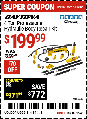 DAYTONA: 4 Ton Professional Hydraulic Body Repair Kit