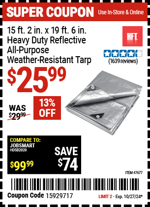 HFT: 15 ft. 2 in. x 19 ft. 6 in. Heavy Duty Reflective All-Purpose Weather-Resistant Tarp