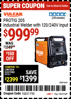 VULCAN: ProTIG™ 205 Industrial Welder with 120/240V Input