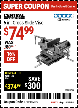 CENTRAL MACHINERY: 6 in. Cross Slide Vise