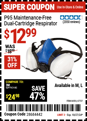 GERSON: P95 Maintenance-Free Dual Cartridge Respirator, Large