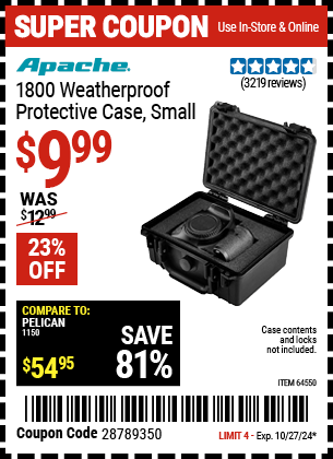 APACHE: 1800 Weatherproof Protective Case, Small, Black