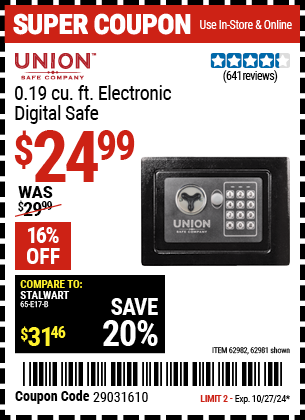 UNION SAFE COMPANY: 0.19 cu. Ft. Electronic Digital Safe