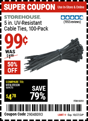 STOREHOUSE: 5 in. UV-Resistant Black Cable Ties, 100-Pack