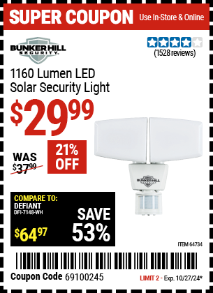 BUNKER HILL SECURITY: 1160 Lumen LED Solar Security Light