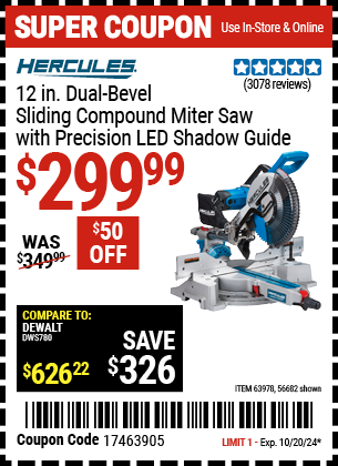 HERCULES 12 in. Dual-Bevel Sliding Compound Miter Saw with Precision LED Shadow Guide