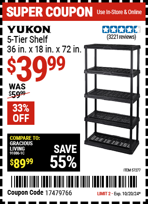 YUKON: 5-Tier Shelf, 36 in. x 18 in. x 72 in.