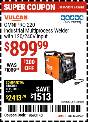 VULCAN: OMNIPRO 220 Industrial Multiprocess Welder with 120/240V Input