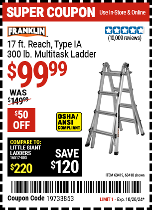 FRANKLIN: 17 ft. Reach, Type IA, 300 lb. Multi-Task Ladder