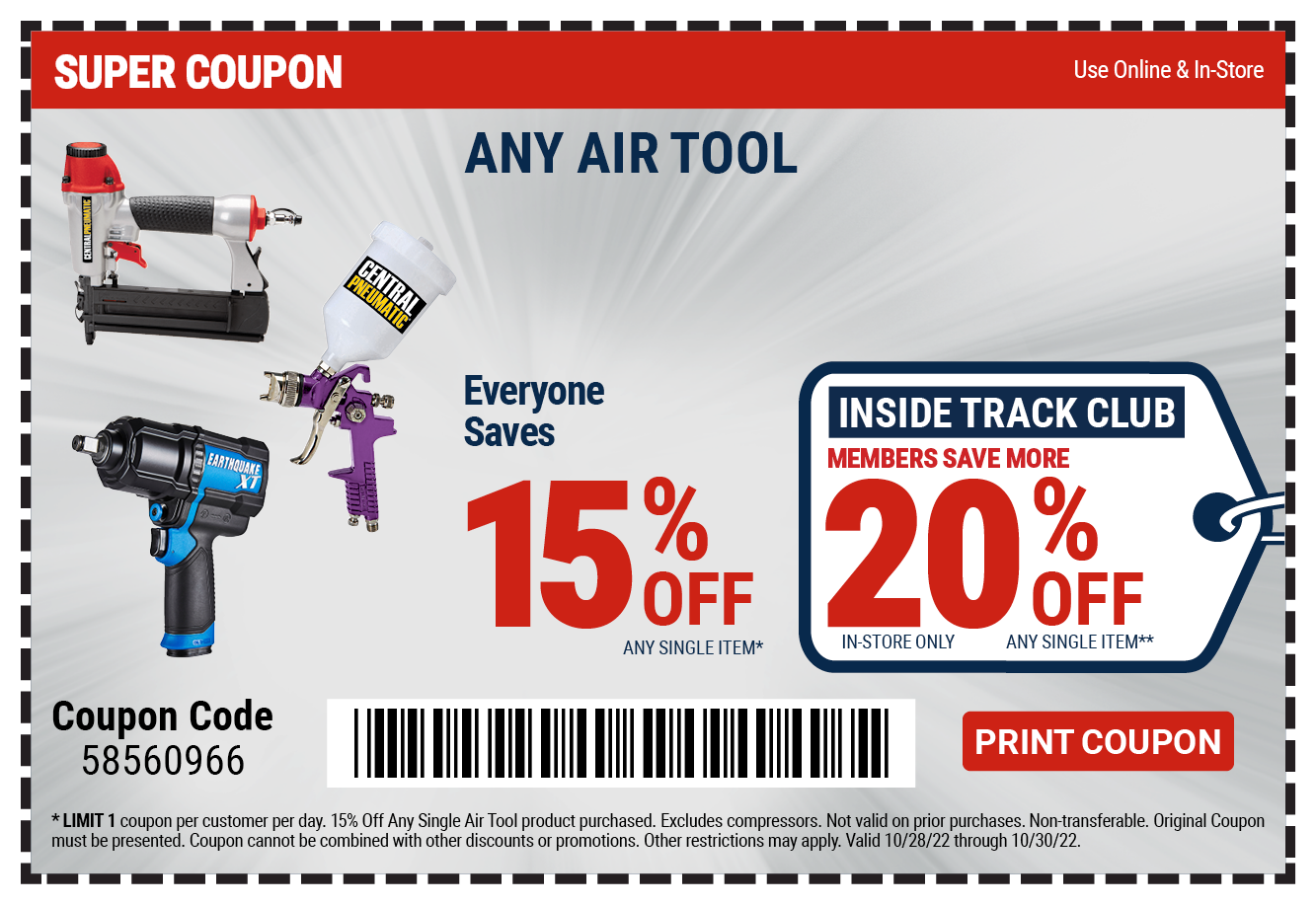 15% off Air Tool (any) (compressor excluded)