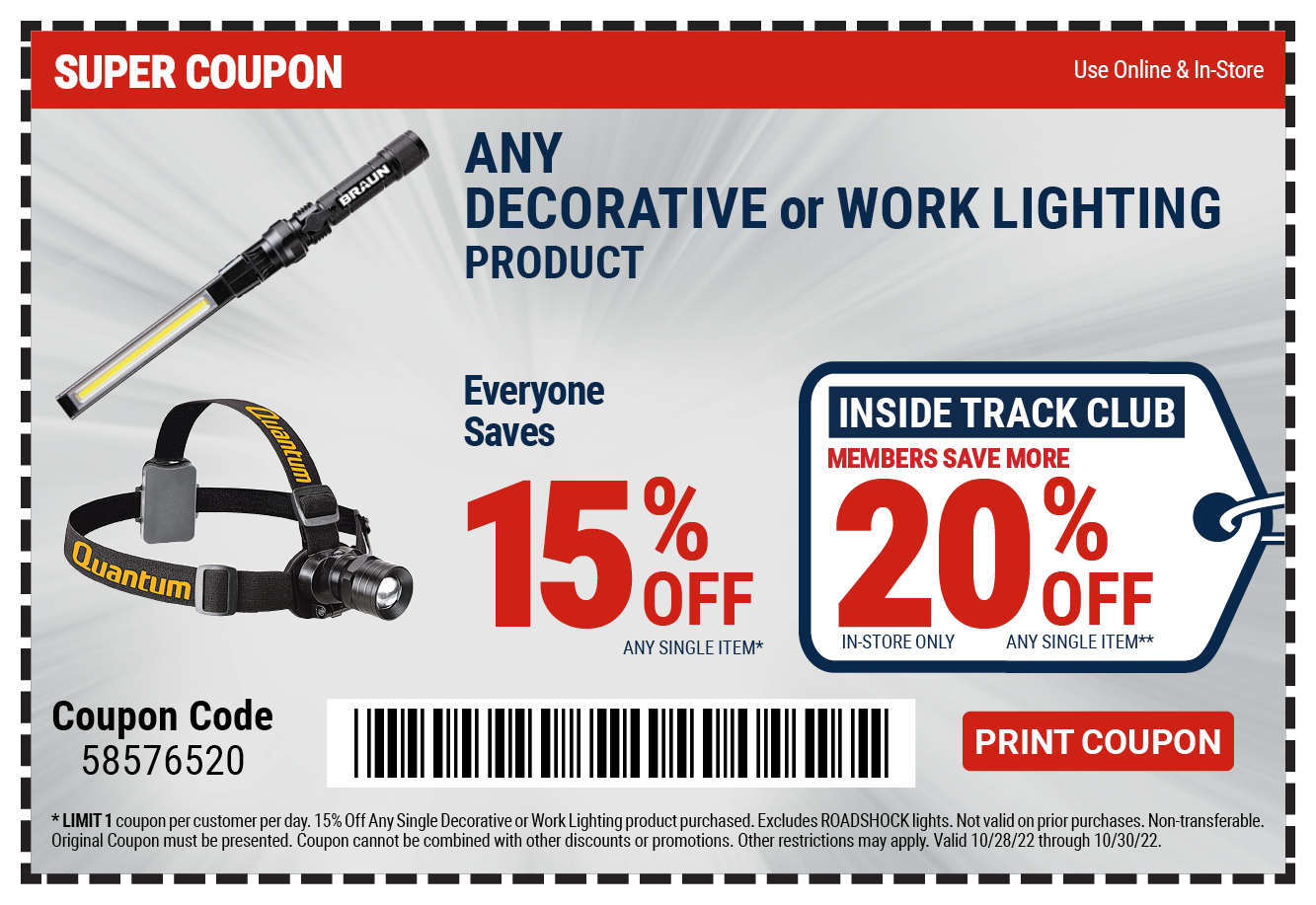 15% off Any Lighting Product (decorative/work)