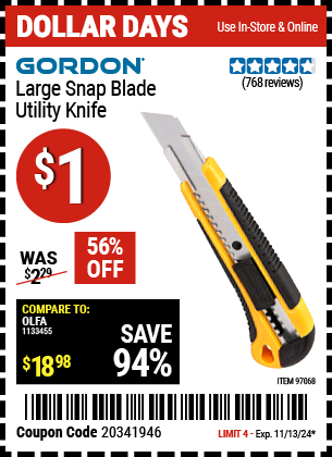 GORDON Large Snap Blade Utility Knife