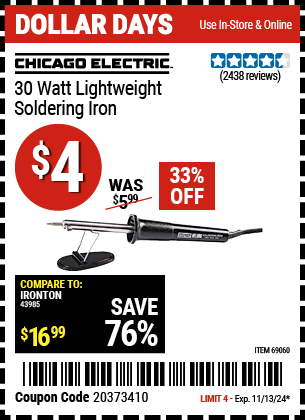 CHICAGO ELECTRIC 30 Watt Lightweight Soldering Iron