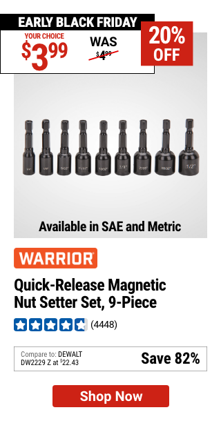 WARRIOR: Quick Release Magnetic Metric Nut Setter Set, 9-Piece