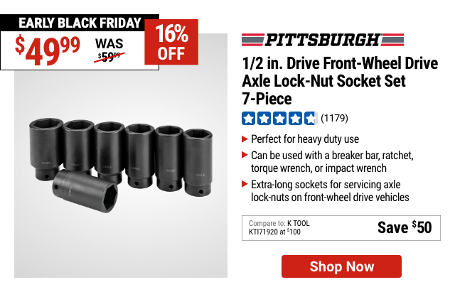 PITTSBURGH AUTOMOTIVE: 1/2 in. Drive Front Wheel Drive Axle Lock-Nut Socket Set, 7-Piece