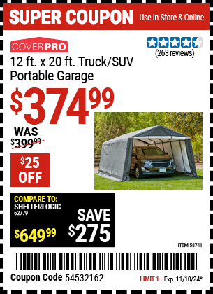 COVERPRO 12 ft. x 20 ft. Truck/SUV Portable Garage