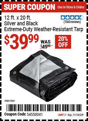 12 ft. x 20 ft. Silver and Black Extreme-Duty, Weather-Resistant Tarp