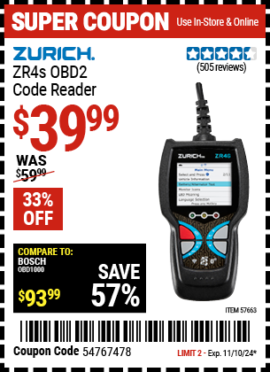 ZURICH ZR4s OBD2 Code Reader