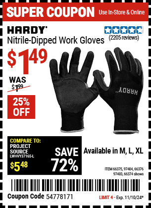 HARDY: Nitrile Dipped Work Gloves, X-Large