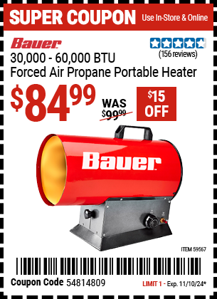 BAUER: 30,000 - 60,000 BTU Forced Air Propane Portable Heater