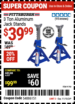 PITTSBURGH AUTOMOTIVE 3 Ton Aluminum Jack Stands